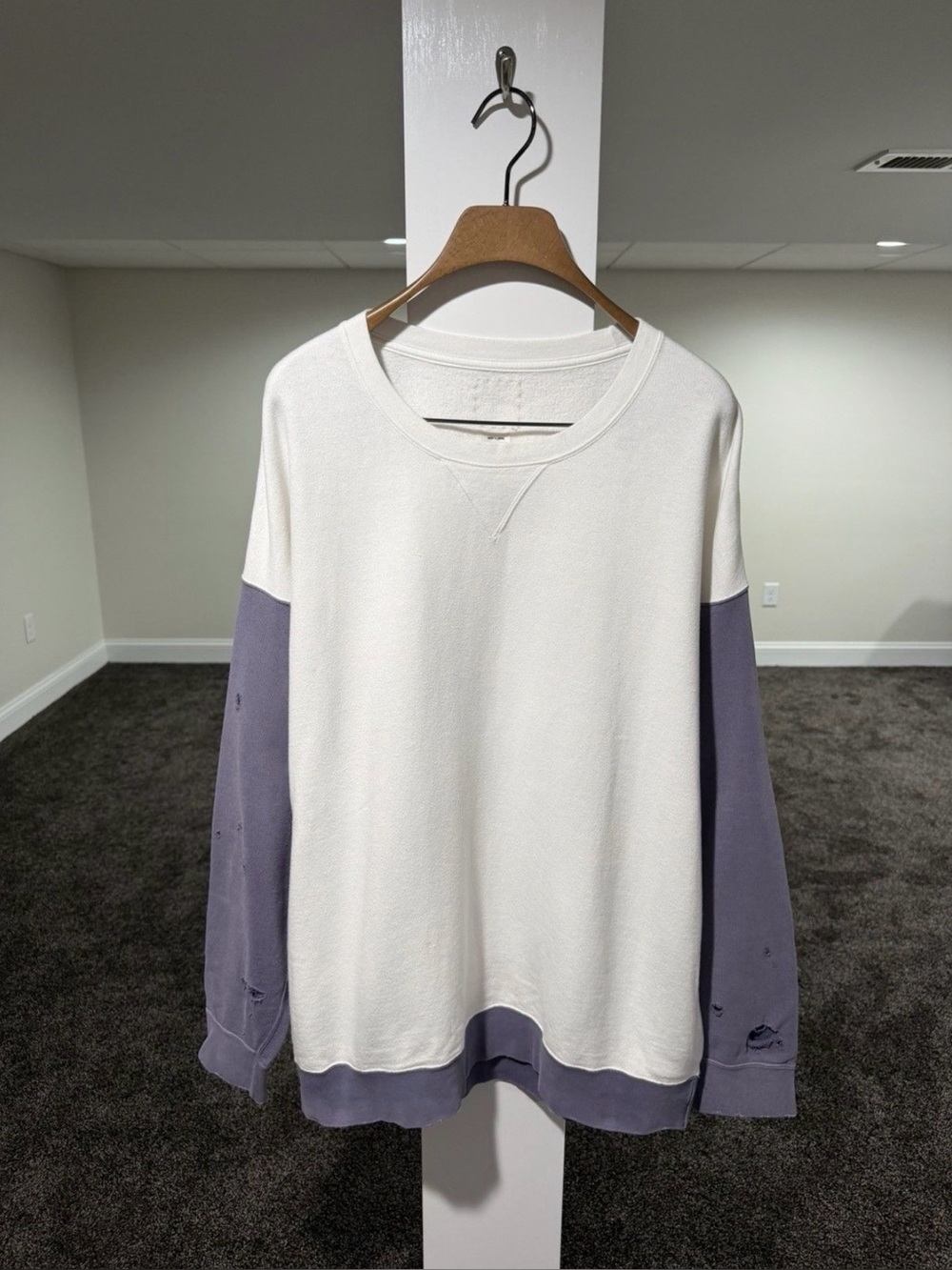 Visvim SS20 White/Purple Jumbo Crash Distress Sweat L/S Shirt
